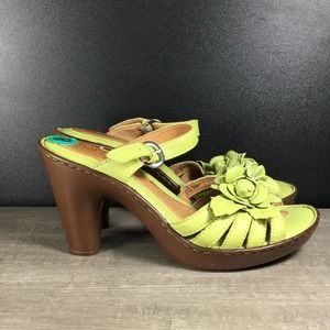 Born Green Leather Flower Floral Heels Sandals W52195 Women's Size 8